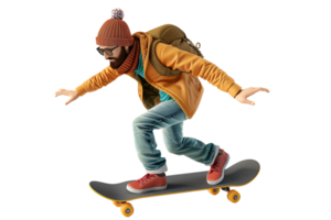 AI generated 3D render man play skateboard isolated png