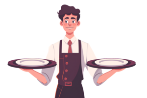 AI generated Portrait Waiter tray butler serve hold plate png