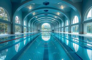 ai generado nadando piscina con azul agua. un Deportes nadando piscina tiene un piscina ver foto