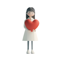 AI generated cute girl standing and holding red heart png