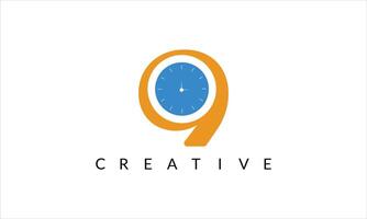 Creative 9 clock  logo vector