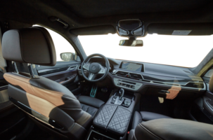 Inside moden car background, luxury car interior with blank white windows background, car elements png