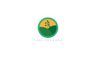 Farm House concept logo. Template with farm landscape. Label for natural farm products. Black logotype isolated on white background. Vector illustration.