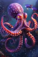 AI generated Giant squid and other sea creatures photo