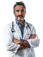 ai généré sur de soi Masculin médecin portrait. portrait de une souriant médecin. médical et soins de santé concept. png