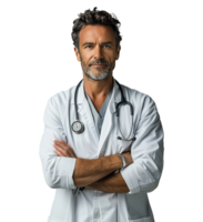 ai generado confidente masculino médico retrato. retrato de un sonriente doctor. médico y cuidado de la salud concepto. png