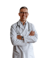 ai generado confidente masculino médico retrato. retrato de un sonriente doctor. médico y cuidado de la salud concepto. png