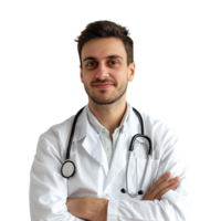 ai gegenereerd zelfverzekerd mannetje dokter portret. portret van een glimlachen dokter. medisch en gezondheidszorg concept. png