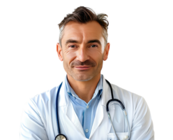 ai generado confidente masculino médico retrato. retrato de un sonriente doctor. médico y cuidado de la salud concepto. png