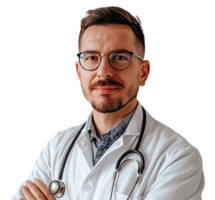 ai generado confidente masculino médico retrato. retrato de un sonriente doctor. médico y cuidado de la salud concepto. png