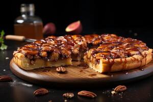 AI generated Delicious pecan pie, sweet and nutty dessert from southern us, restaurant menu template photo