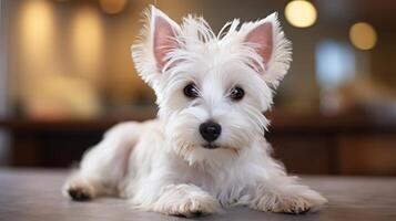 ai generado Oeste tierras altas blanco terrier con espacio para texto para mascota y perro amantes foto