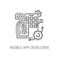 Mobile app developer IT specialist icon, software vector