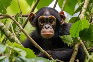 AI generated Capturing the essence of a chimpanzees thrilling adventure in its natural habitat photo
