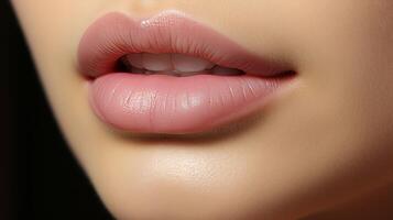 AI generated Close-up of womans lips with vibrant lipstick - glamorous female lips photo