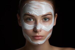 AI generated Beautiful woman taking care of her skin with a protective face mask - facial skin care concept photo