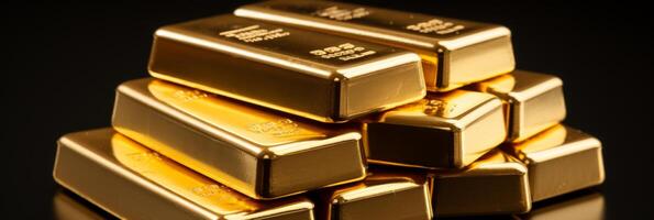 AI generated Gold bar stack, symbol of financial wealth and prosperity, precious metal bullion photo