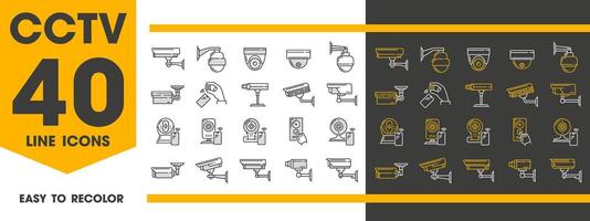 CCTV camera line icons security video surveillance vector