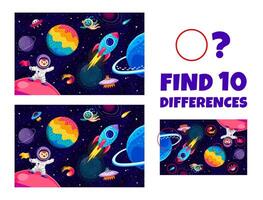 Find ten differences in galaxy space for kids game vector