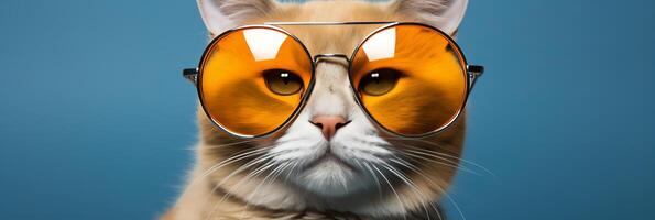 ai generado adorable gato vistiendo elegante Gafas de sol - el último vacaciones concepto para un memorable escapar. foto