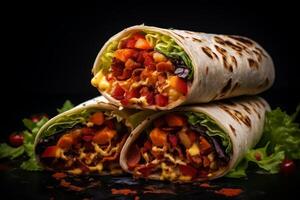 AI generated Delicious and appetizing middle eastern shawarma with fresh ingredients and copy space photo