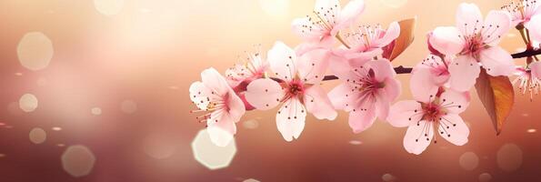 ai generado vibrante Cereza florecer sakura antecedentes bandera para primavera celebracion y con temas de la naturaleza diseños foto