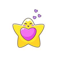 Cartoon star kawaii character with love heart hugs vector