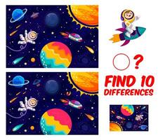 Kids game, find ten differences on galaxy space vector