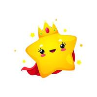 Cartoon cute cheerful kawaii star in golden crown vector