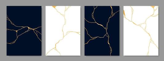 Kintsugi golden cracks, marble texture, background vector