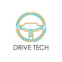 Drive tech emblem car steering wheel circuit board vector