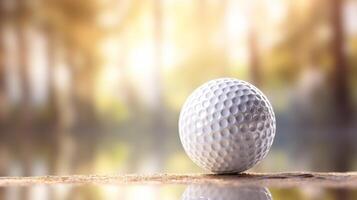 AI generated Close-up macro of golf player putting ball into hole on defocused white background photo