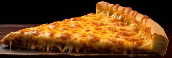 AI generated Delicious melty cheese pizza slice with tomato sauce for banner or advertisement photo