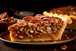 AI generated Delicious pecan pie, sweet and nutty southern us dessert for restaurant menu and events photo