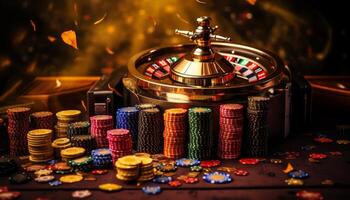 AI generated Conceptual image of casino slot machine. win money and cash prizes in exciting games photo