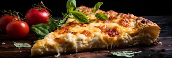 AI generated Delicious hot cheese pizza slice with tomato sauce and melty cheese - tasty banner image photo