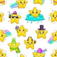 Cute kawaii stars characters seamless pattern vector