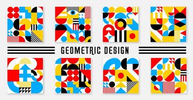 Abstract geometric tile banners, futuristic shapes vector