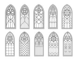 Medieval gothic castle and catholic church windows vector