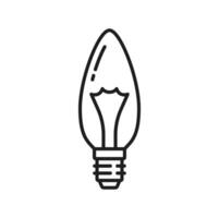 incandescente vela ligero bulbo, LED lámpara línea icono vector