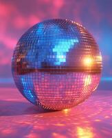 AI generated Shiny disco ball on pink background. 3d illustration photo