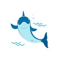 Dolphin cartoon character waving Hello with fin vector