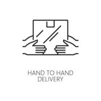 Logistics line icon, parcel hand to hand delivery vector