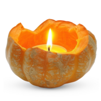 AI generated A carved pumpkin with a glowing candle inside isolated on transparent background png