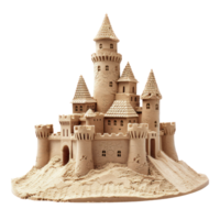 ai généré plage château de sable avec détaillé tours isolé sur transparent Contexte png