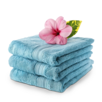 AI generated A neatly folded stack of clean towels with a flower on top isolated on transparent background png