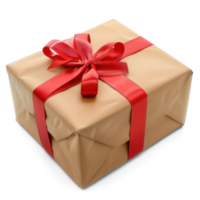 AI generated Classic Gift Brown Paper Box with Red Ribbon isolated on Transparent Background. png