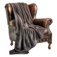 AI generated Stylish Throw Draped over Leather Chair isolated on Transparent Background png