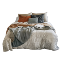 AI generated Messy Bed Unmade Sheets and Pillows on Transparent Background. Disheveled Bed with Crumpled Sheets cutout PNG