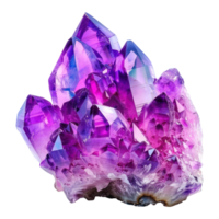 ai generiert Amethyst Kristall Cluster mit beschwingt Farbe und schimmernd Facetten isoliert auf transparent Hintergrund png